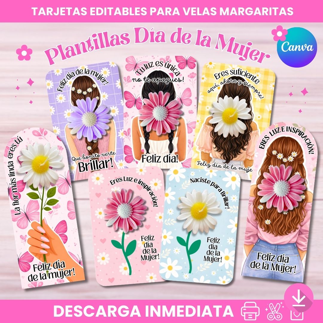 Plantillas para Velas margaritas Día de la Mujer