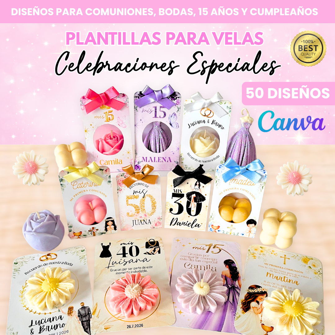 Pack de 50 Plantillas para Velas: Celebraciones Especiales